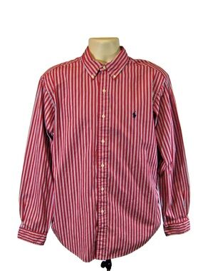 Ralph Lauren Red and White Striped Black Button-Down Shirt